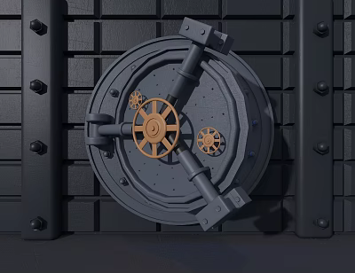 Sturdy Metal Vault Door With Brass Gears And Dark Background Design 3d model