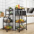 Multi Tier Kitchen Storage Racks With Fruits Vegetables Spices And Microwave