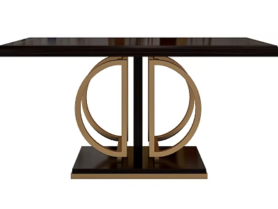 Modern Dining Table With Black Surface And Gold Circular Metal Frame Design 3d model