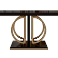 Modern Dining Table With Black Surface And Gold Circular Metal Frame Design