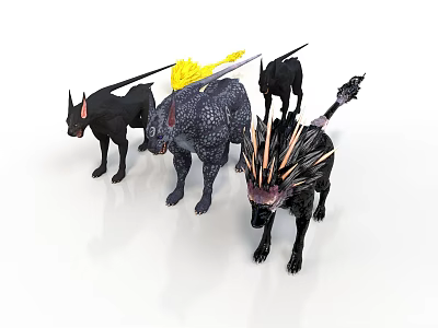 Mythical Fantasy Animals With Horns Spiked Tails And Unique Fur Patterns 3d model