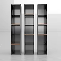 Modern Minimalist Decorative Cabinet With Three Tall Units Metal Frame And Wooden Shelves