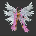Female Character And Creature With White Wings Pink Decorations Detailed Mythical Figure Design
