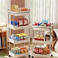 Multi Tier Storage Racks With Food Items Snacks And Bottles For Kitchen Organization 3d model
