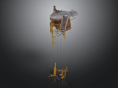 Offshore Oil Drilling Platform Structure With Equipment And Support Components 3d model