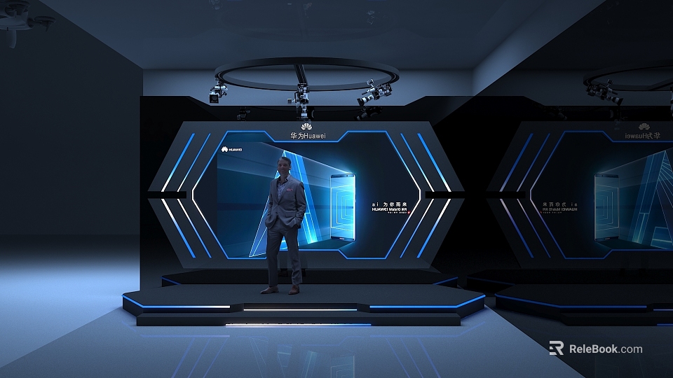 Modern KTV Interior With Futuristic Blue Lighting Stage And Digital Screens 3d model 