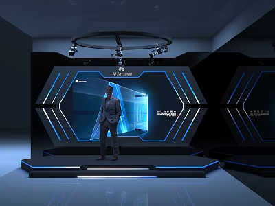 Modern KTV Interior With Futuristic Blue Lighting Stage And Digital Screens 3d model
