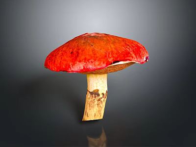 Red Mushroom With Vibrant Red Cap And Yellow Stem On Gray Background 3d model