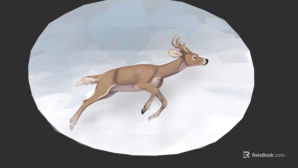 Running Deer Illustration With Light Blue White Geometric Pattern In Circular Frame 3d model