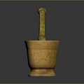 Brass Mortar and Pestle with Carved Patterns and Stable Base for Kitchen Use