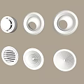 White Circular Air Conditioner Vents With Various Designs Arranged On Beige Background