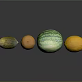 Fresh Ripe Watermelon Orange Cantaloupe and Mango Arranged on Gray Background