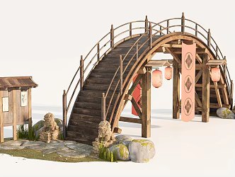 Ancient Arch Bridge Stone Lion Small Scenery Archway Stone Landscape 3d model