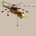 Orange and Green Heavy Lift Helicopter With Multiple Rotors And Suspended Load Cable