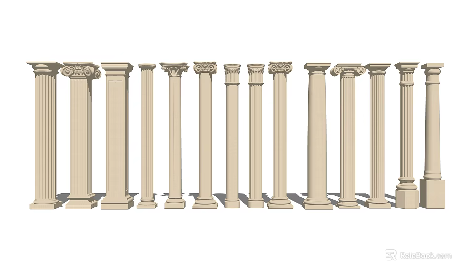 Various Styles Of Classical Roman Columns With Decorative Architectural Details 3d model 