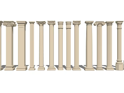 Various Styles Of Classical Roman Columns With Decorative Architectural Details 3d model