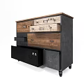 Wooden and Black Chest of Drawers with Multiple Drawers Numbered Labels and Wheels