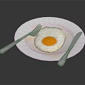 White Plate With Fresh Fried Egg Silver Fork And Knife On Black Surface