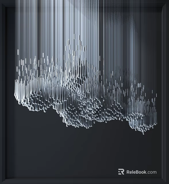 Modern Artistic Pendant Light With Slim Hanging Metallic Strips And Elegant Shimmering Design Structure 3d model 