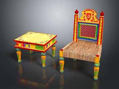 Vibrant Accent Lounge Chair Featuring Woven Seat And Colorful Decor With Side Table 3d model