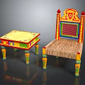 Vibrant Accent Lounge Chair Featuring Woven Seat And Colorful Decor With Side Table
