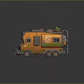 Orange Custom Car With Green Red Tanks On Roof And Logo On Side