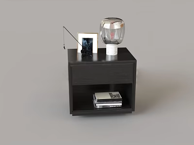 Modern Entryway Side Cabinet With Photo Frame Decorative Ornament And Storage Shelf 3d model