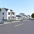 White Two Story Detached Villa With Black Roof Balcony Green Trees And Spacious Road