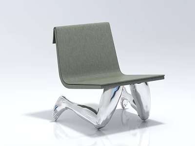 Modern Leisure Chair With Gray Fabric Cushion And Curved Silver Metal Legs 3d model
