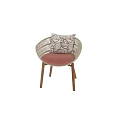 Modern Woven Outdoor Chair With Solid Wood Legs Comfortable Padded Seat And Leaf Print Pillow