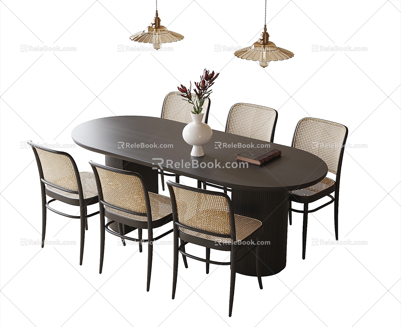 French Dining Table and Chair Dining Chair Dining Table Restaurant Chandelier 3d model