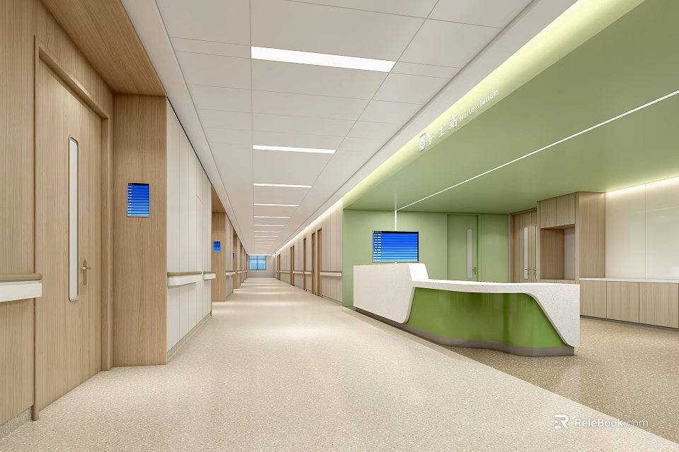 Modern Hospital Outpatient Clinic Interior Featuring Reception Desk And Corridor 3d model 
