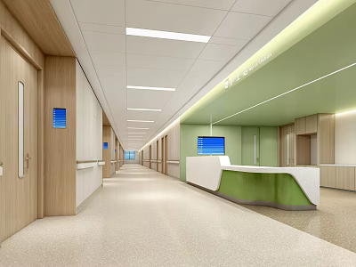 Modern Hospital Outpatient Clinic Interior Featuring Reception Desk And Corridor 3d model