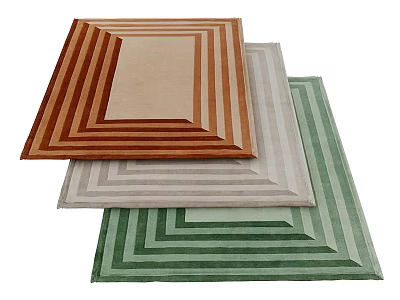Square Rugs in Brown Beige Green Tones with Layered Striped Patterns 3d model