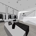 Modern Clothing Store Interior With Hanging Clothes Grid Shelves Shoes And Mirrors