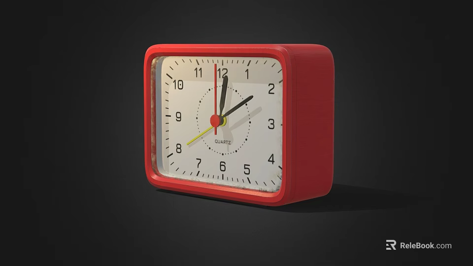 Red Square Alarm Clock With White Dial Black Numbers And Hands 3d model 