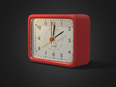 Red Square Alarm Clock With White Dial Black Numbers And Hands 3d model