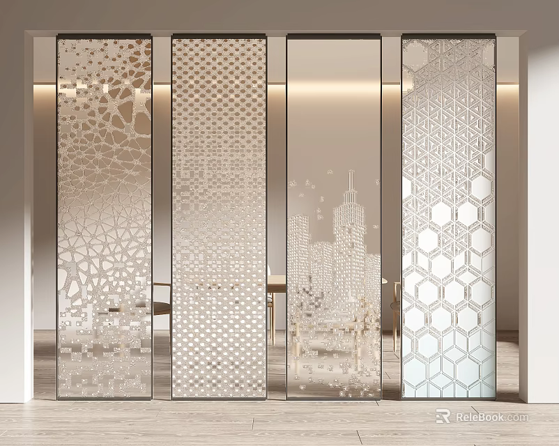 Modern Interior Room Dividers With Intricate Laser Cut Geometric Patterns And Transparent Design 3d model 