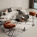 Modern Light Colored Sofa And Coffee Table Set With Throw Pillows And Patterned Area Rug 3d model