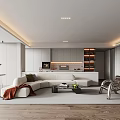 Modern Living and Dining Area With Open Layout White Sofa Wooden Floors Ceiling Strip Lights