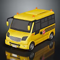 Yellow School Bus Model With Red Warning Lights And Stop Sign On Black Background