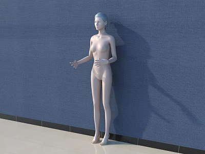 White Mannequin Standing Against Blue Wall With Light Floor Surface 3d model