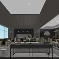 Modern Lounge Area Featuring Large Windows Wooden Decor Sofas Tables Chairs And Green Plants