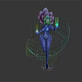 Game Movie Character With Blue Lotus Shaped Head Holding Glowing Orbs And Blue Energy Ribbons