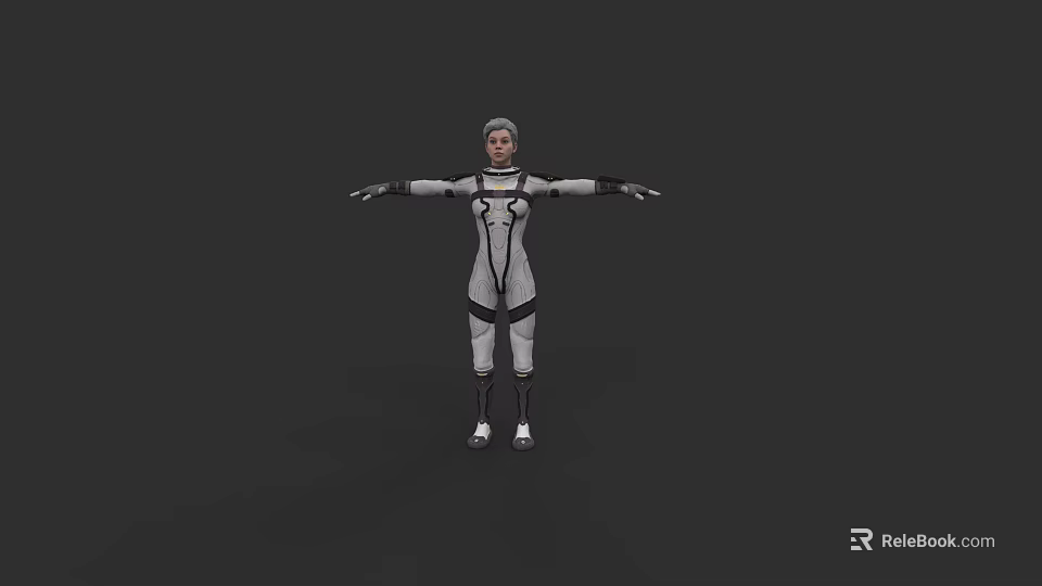 Game Movie Character Female With Gray Hair In Tight Fitting Suit Arms Outstretched 3d model 