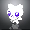 White Cartoon Bear With Big Purple Eyes Heart Shaped Object On Dark Background With Reflection