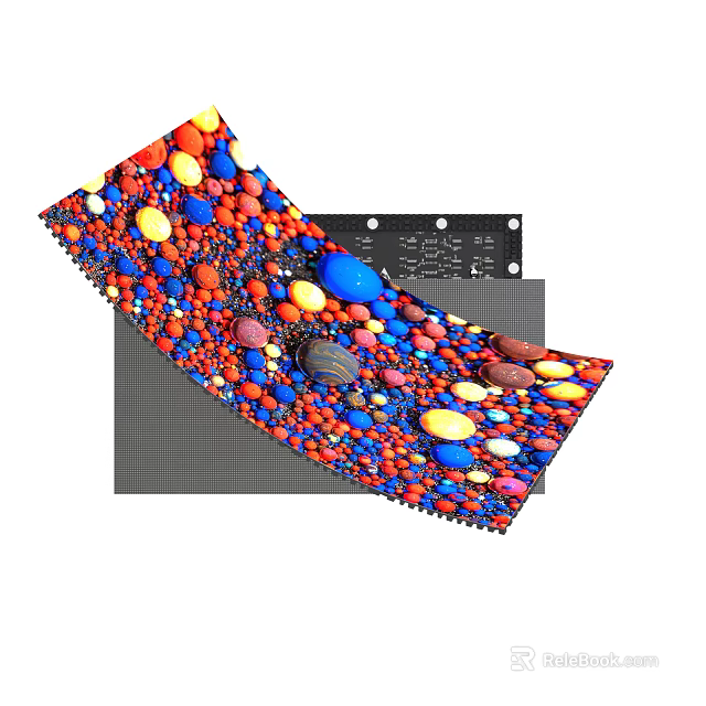 Computer Chip With Colorful Particles On Curved Structure And Circuit Board 3d model 