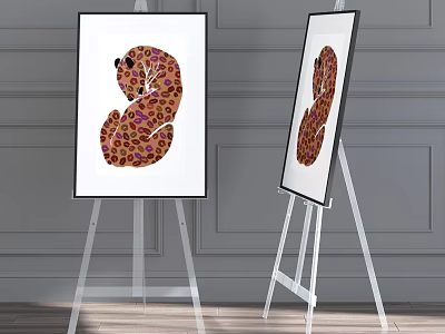 Musical Instrument Art Supplies Display On Easels With Colorful Abstract Paintings 3d model