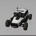White Off Road Buggy With Open Cockpit Large Tires And Roof Antenna