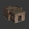 Traditional Brick Building Design With Sloped Roof Wooden Door And Small Window